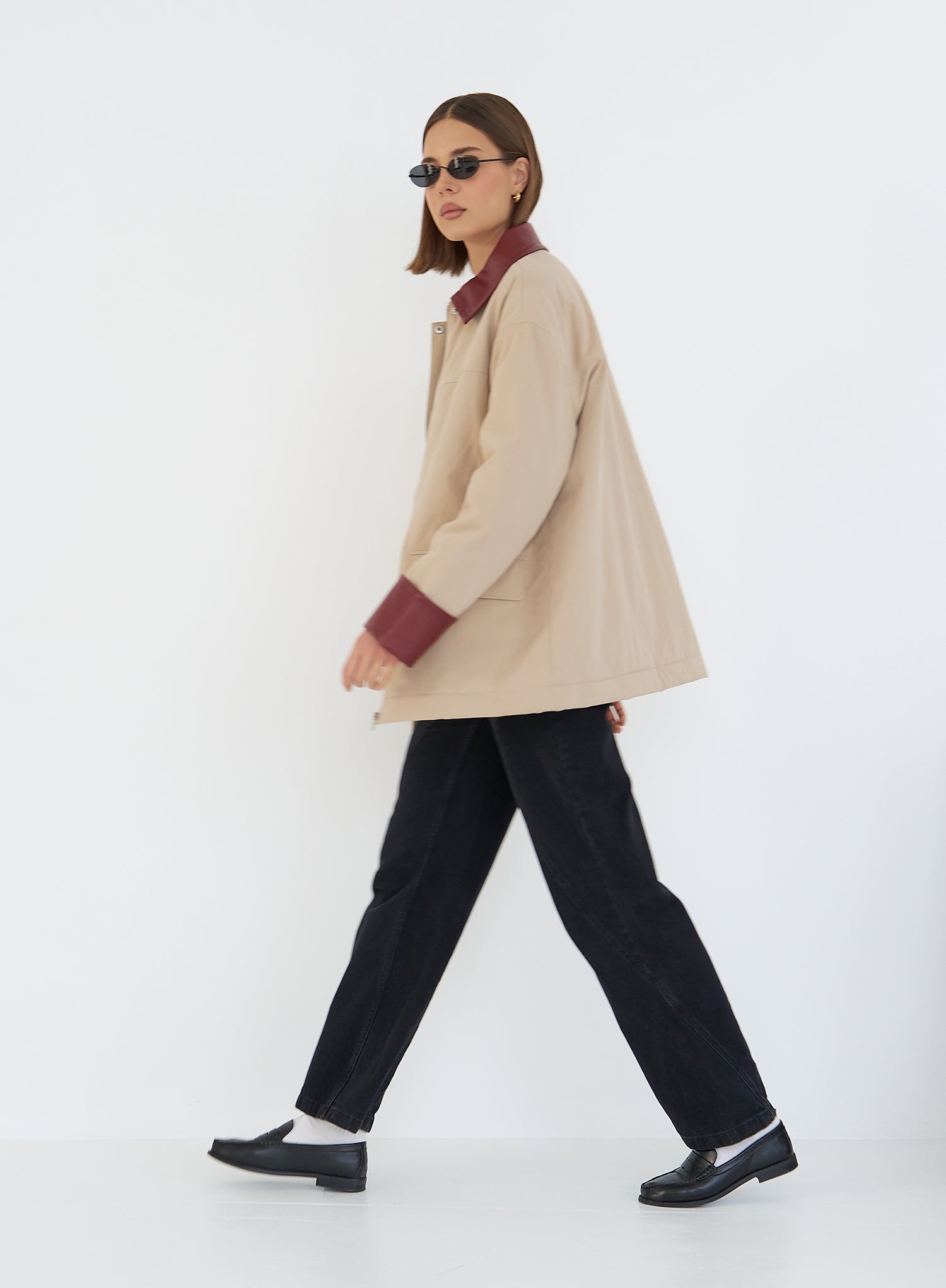 Beige Contrast Collar Barn Jacket